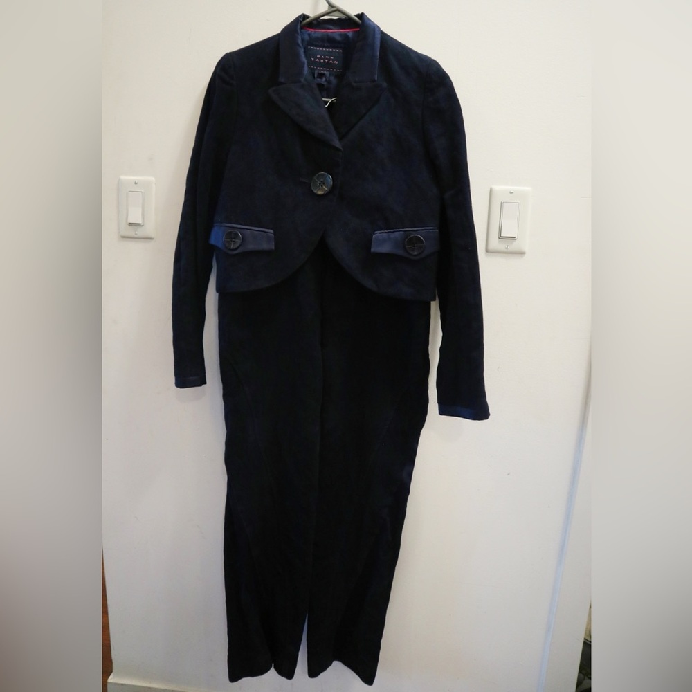 Vintage Pink Tartan navy suit set with cropped jacket and pants (size 6)